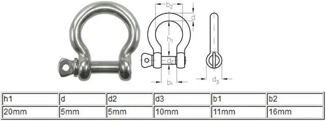 Alt view image 3 of 4 - 10 Pcs Stainless Steel Wire Rope Fastener Bow Shackles 5mm Thread