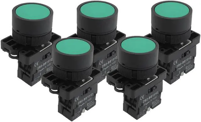 Main image of ZB2-EA31 NO Normally Open Green Sign Ignition Momentary Push Button Switch 5 Pcs