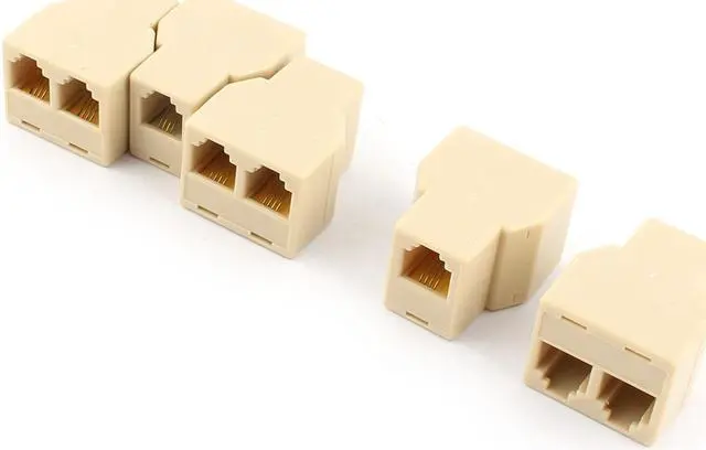 Main image of RJ11 6P4C Female to Dual Female Y Splitter Phone Jack Adapter Divider Beige 5pcs