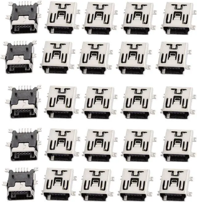 Main image of Unique Bargains 25 Pieces Mini USB 5-Pin Type B Female Port Connector DIP Solder Connector Jack