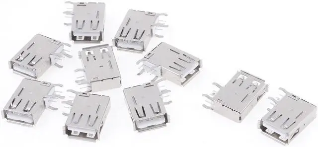 Main image of Unique Bargains 10 Pcs Side Design 4 Pin USB 2.0 A Female 90 Degree PCB Port Jack Sokcket