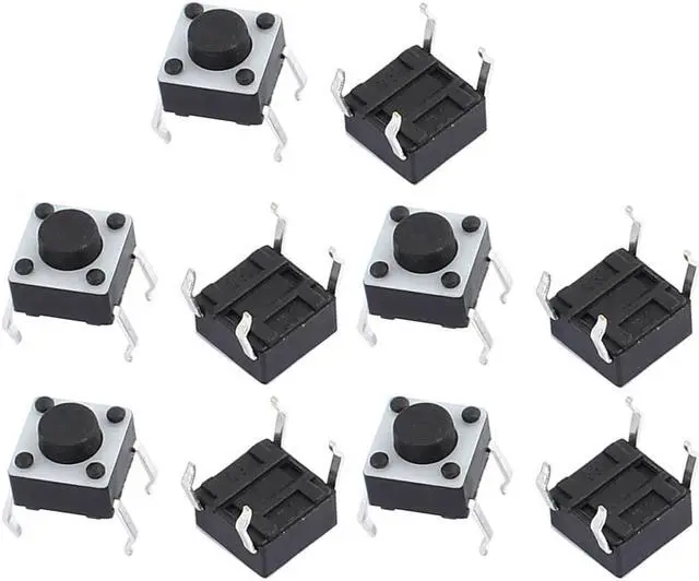 Main image of 10Pcs 6mmx6mmx5mm Panel PCB Momentary Contact Tactile Tact Switch 4 Terminals