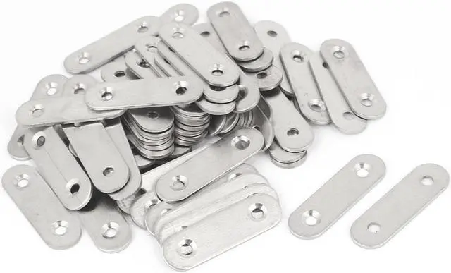 Main image of Unique Bargains 50mm x 15mm x 2mm Stainless Steel Straight Bracket Flat Repair Plate 60PCS