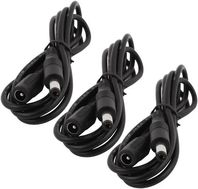 Main image of 3 Pcs 2.1 x 5.5mm Male Female DC Power Cable 1M Length Black Extension Cable