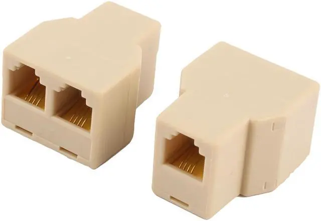 Main image of RJ11 6P4C Female to Dual Female Y Splitter Phone Jack Adapter Divider Beige 2pcs