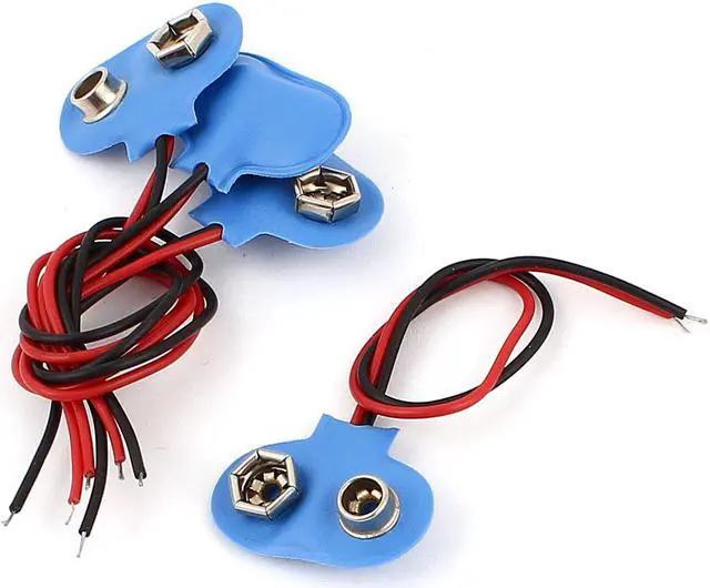 Main image of Unique Bargains 4pcs 2 Wires T Type 9V Batteries Clip Connectors Battery Holder Buckle Blue