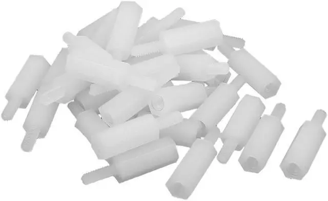 Main image of 30 Pcs M2 10mm+5mm Female-Male White Nylon Hex PCB Stand-Off Screw Spacer