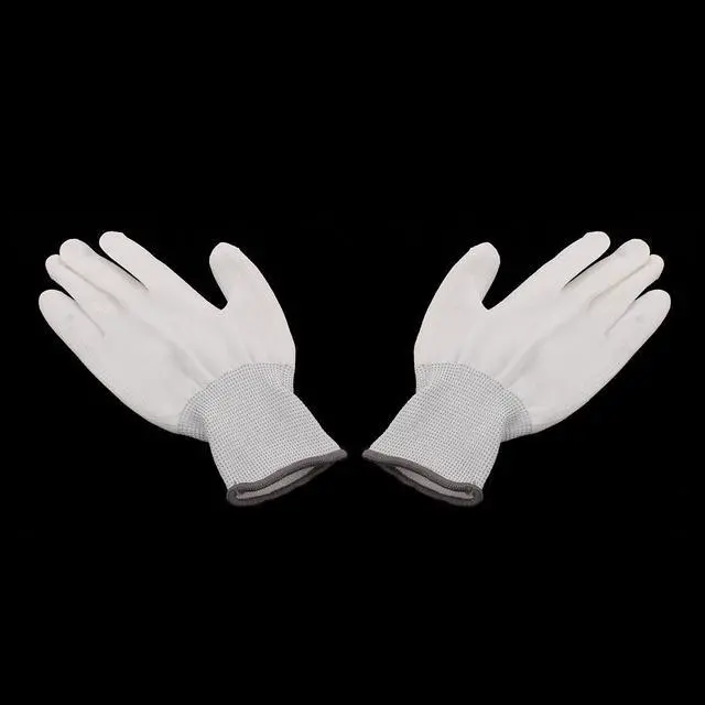 Alt view image 2 of 5 - 5 Pair 13 Needles Nylon Labor Protection Anti-static Non-slip Gloves Gray White