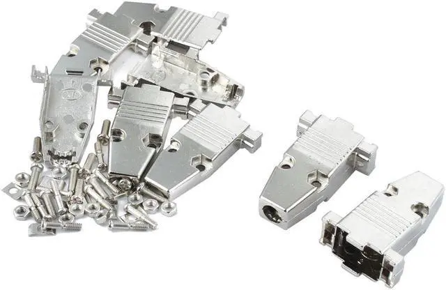 Main image of 5 Sets DB9 9Pin Coupler Metal Shell Hood Cover Housing Replacement Silver Tone