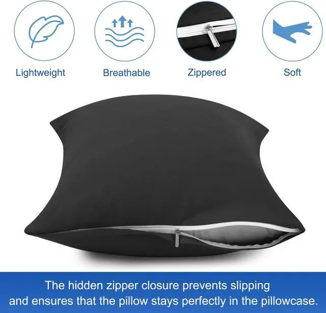 Alt view image 5 of 5 - Zippered Standard Pillow Cases Pillowcases Covers Protectors, Egyptian Cotton 300 Thread Count, Pack of 2, King(20"x36") Black