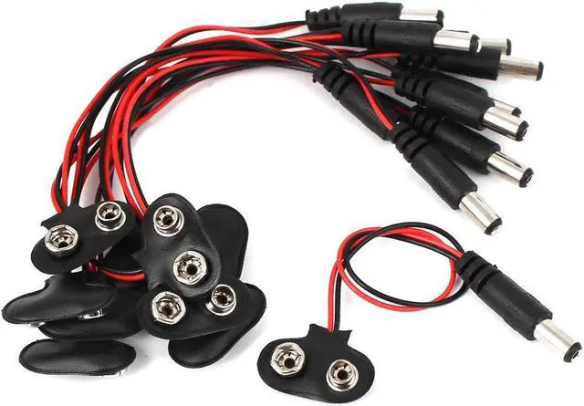 Main image of 10pcs 9V DC Battery Power Cable 2.1x5.5mm Male Plug Clip Barrel T-type Connector