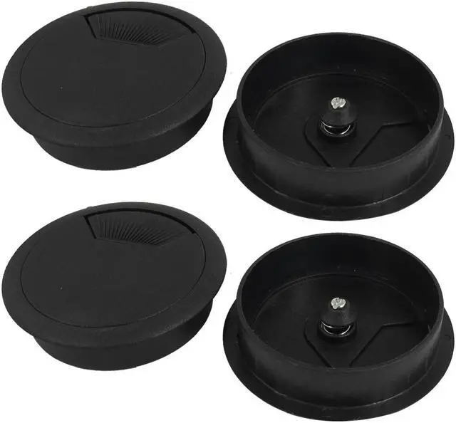 Main image of Black Round Plastic Computer Desk Grommet Cable Hole Cover 60mm 4 Pcs