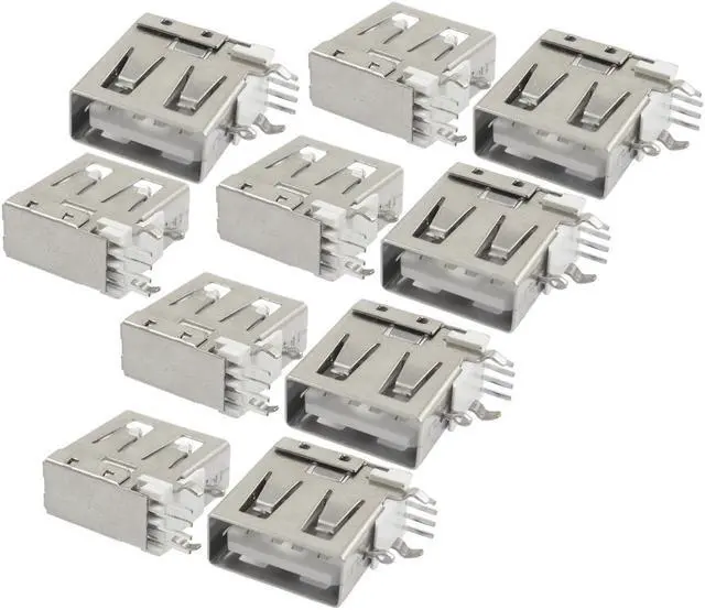 Main image of Unique Bargains 10 Pcs Upright Angle USB Type A Female PCB Mount Port Jacks for PC Computer