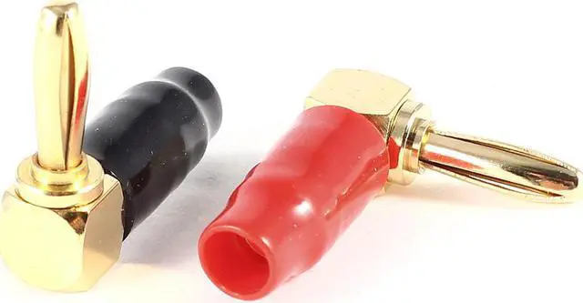 Main image of 2 Pcs 6mm Audio Speaker Wire Cable 90 Degree Banana Connector Jack Red Black