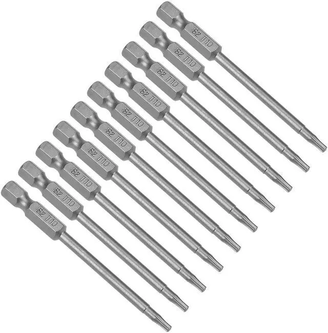 Main image of 10pcs 75mm 1/4" Hex Shank T10 Torx Screwdriver Bits S2 High Alloy Steel
