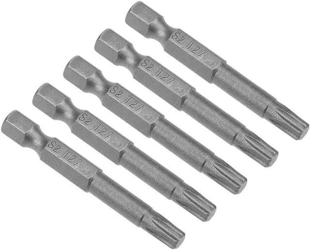 Main image of 5pcs 50mm Long 1/4" Hex Shank T27 Torx Head Screwdriver Bits S2 High Alloy Steel