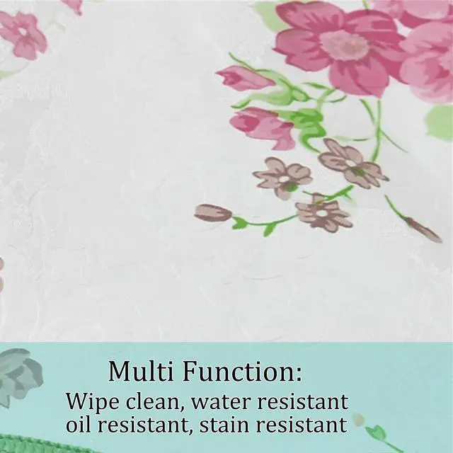Alt view image 3 of 4 - Home Picnic Round Rose Pattern Oil-proof Tablecloth Table Cloth Cover Pink 60"