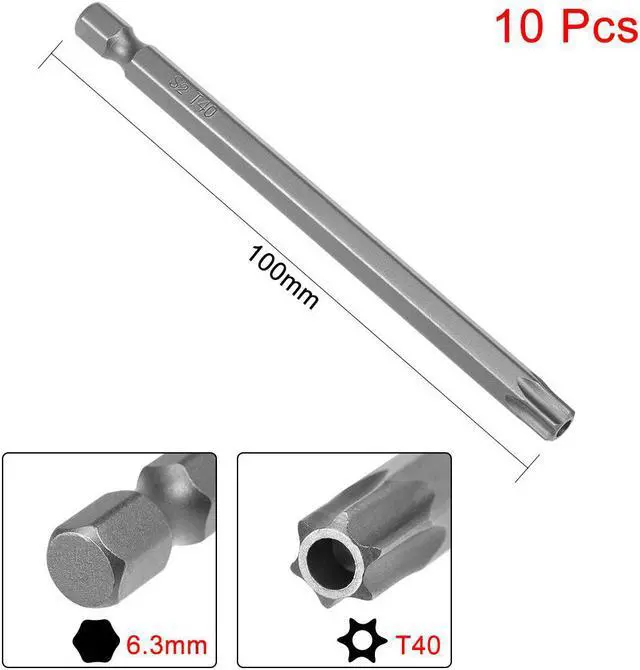 Alt view image 2 of 4 - 10pcs 100mm 1/4" Hex Shank T40 Magnetic Torx Head Security Screwdriver Bits S2