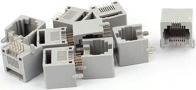 Main image of 10pcs Gray Plastic RJ45 8P8C Modular PCB Mount Network Internet Jack Connector