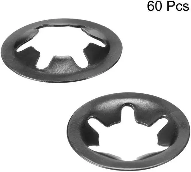 Alt view image 2 of 3 - M6 Internal Tooth Starlock Washer 5.5mm I.D. 16mm O.D. Lock Washers Push On Locking Speed Clip, 65Mn Black Oxide Finish (Pack of 60)