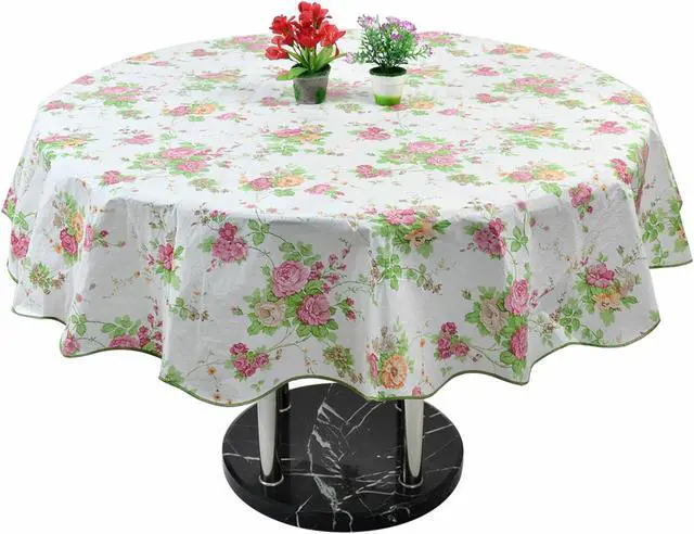 Main image of Home Picnic Round Rose Pattern Oil-proof Tablecloth Table Cloth Cover Pink 60"