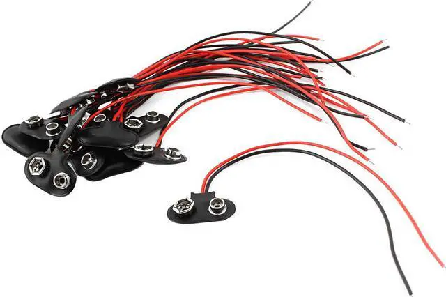 Main image of Unique Bargains 15pcs 2 Wires Leads 9V Batteries Clip Connectors Battery Holder Buckle