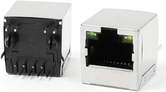 Main image of PCB Mounting LED Indicator Light Vertical RJ45 8P8C Shielded Jacks Ports 5 Pcs