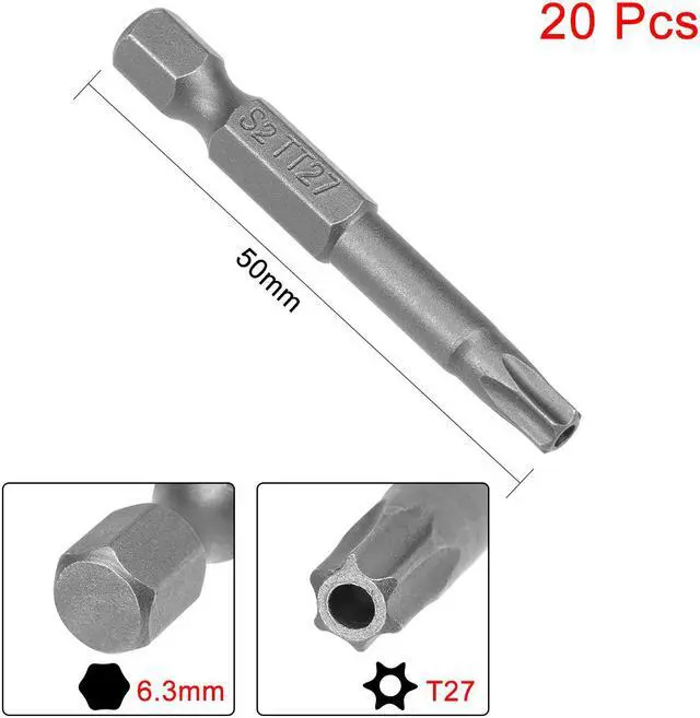 Alt view image 2 of 4 - 20pcs 50mm 1/4" Hex Shank T27 Magnetic Torx Head Security Screwdriver Bits S2