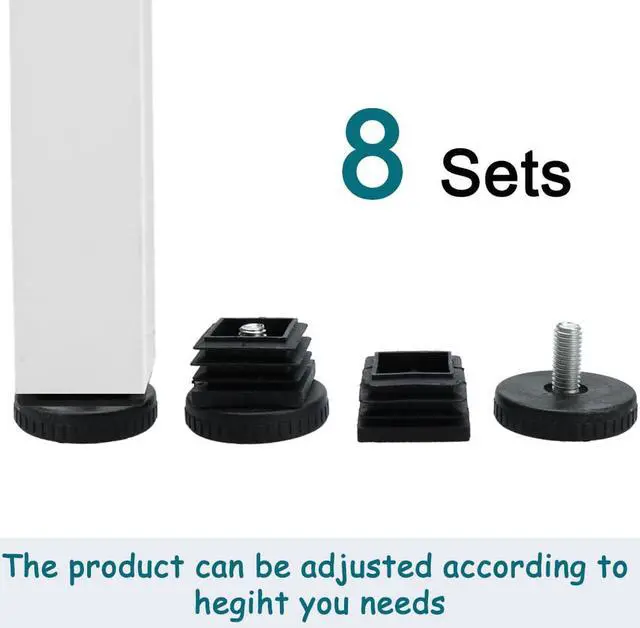 Alt view image 7 of 7 - Adjustable Leveling Feet 25 x 25mm Square Tube Inserts Furniture Glide 8 Sets