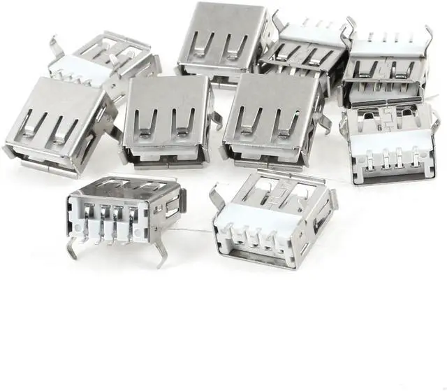 Main image of Unique Bargains 10 Pieces PCB Mount 90 Degree 4-Pin SMT Female USB 2.0 Type A Jack Socket Port