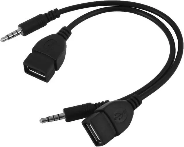 Main image of 2 Pcs USB Female to AUX 3.5mm Male Jack Plug Audio Data Charge Cable Black