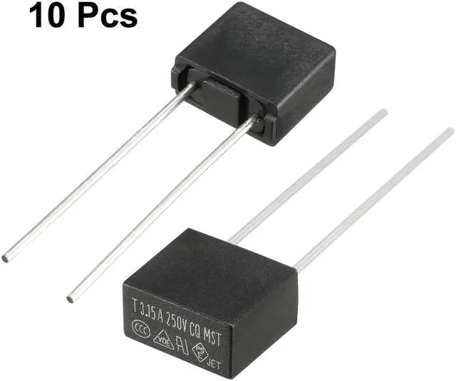 Alt view image 3 of 3 - 10Pcs DIP Mounted Miniature Square Slow Blow Micro Fuse T3.15A 3.15A 250V Black