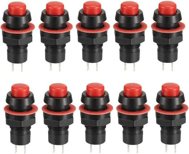 Main image of 10mm Mounting Hole Red Latching Push Button Switch SPST NO 10pcs