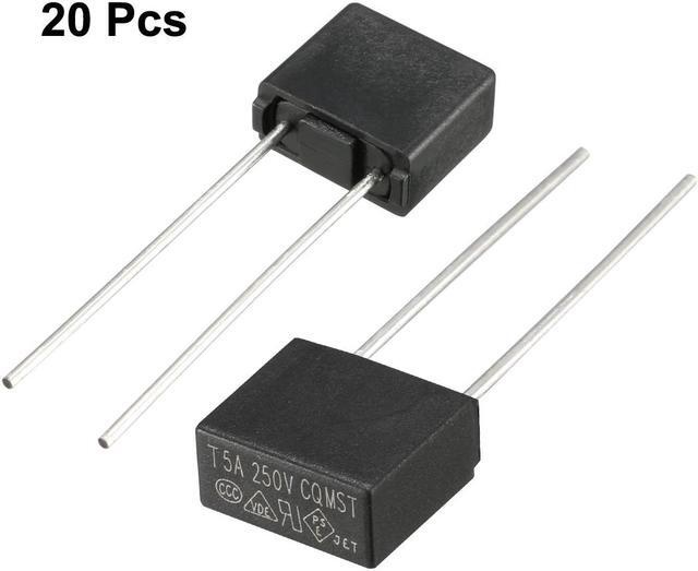 Alt view image 4 of 4 - 20Pcs DIP Mounted Miniature Square Slow Blow Micro Fuse T5A 5A 250V Black