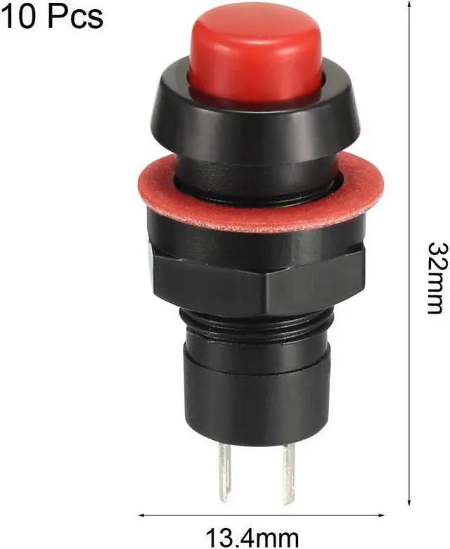 Alt view image 2 of 4 - 10mm Mounting Hole Red Latching Push Button Switch SPST NO 10pcs