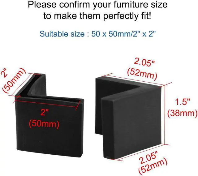 Alt view image 2 of 7 - 50 x 50mm Angle Iron Foot Pads L Shaped Plastic Furniture Desk Leg Cap End Covers Floor Protector Black 6 Pcs
