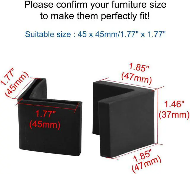 Alt view image 2 of 7 - 45 x 45mm Angle Iron Foot Pads L Shaped Plastic Furniture Desk Leg Cap End Covers Floor Protector Black 6 Pcs