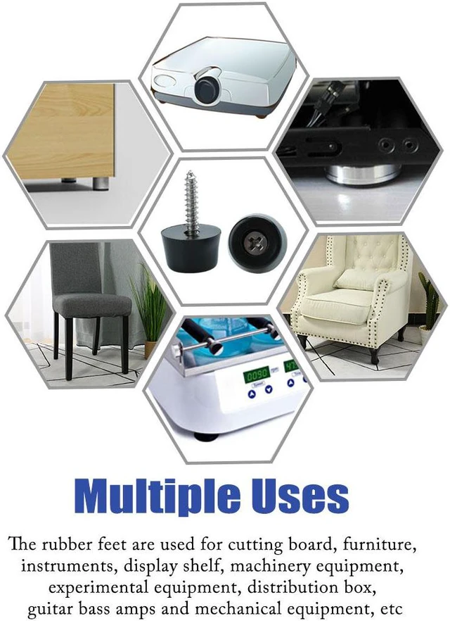 Alt view image 5 of 7 - 8pcs Rubber Feet Bumper Buffer Feet Furniture Table Cabinet Leg Pads Anti-slip with Metal Washer and Screws, D16x14xH10mm
