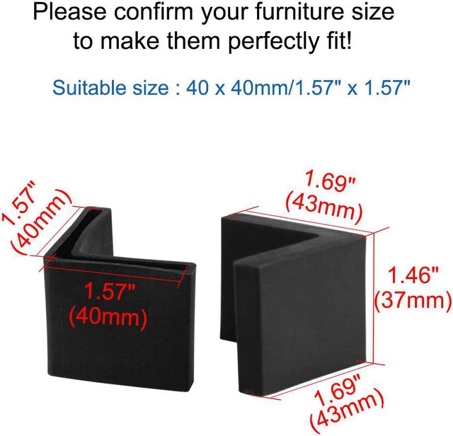 Alt view image 3 of 8 - 40mm x 40mm Angle Iron Foot Pads L Shaped Plastic Furniture Leg Caps End Covers Floor Protector Black 4 Pcs