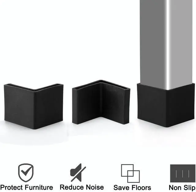 Alt view image 5 of 7 - 45 x 45mm Angle Iron Foot Pads L Shaped Plastic Furniture Desk Leg Cap End Covers Floor Protector Black 6 Pcs