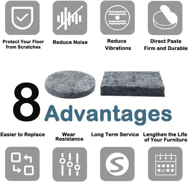 Alt view image 6 of 7 - 96pcs Furniture Pads Self-stick Non-slip Anti-scratch Felt Pads for Chair Leg Floors Protector Grey