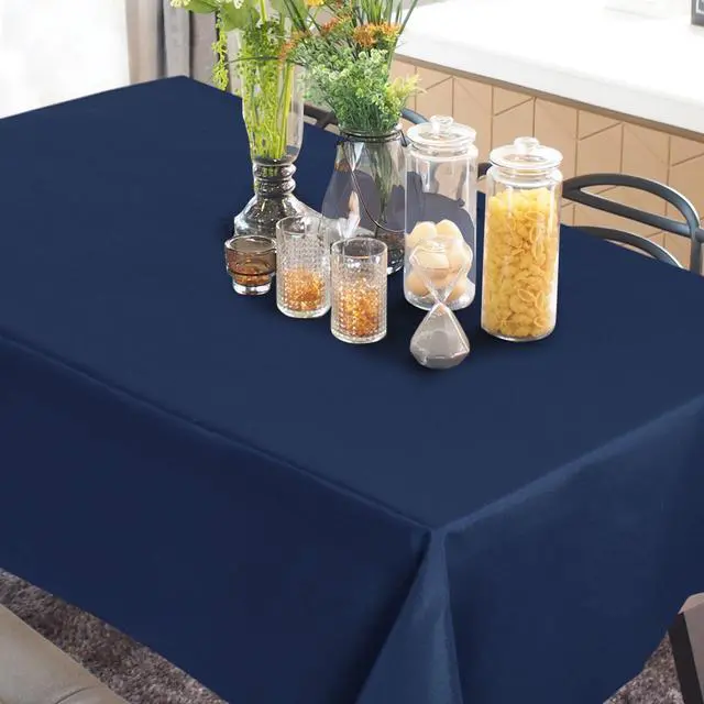 Alt view image 7 of 7 - Rectangle Tablecloth for 4 Foot Table in Washable Polyester Waterproof 55x63 Inch Navy Blue- Great for Buffet Table, Parties, Holiday Dinner, Wedding & More