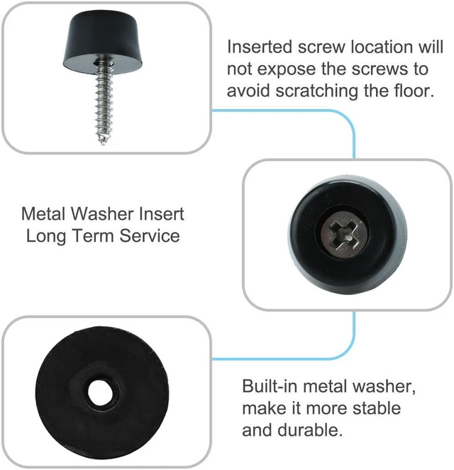 Alt view image 6 of 7 - 8pcs Rubber Feet Bumper Buffer Feet Furniture Table Cabinet Leg Pads Anti-slip with Metal Washer and Screws, D16x14xH10mm