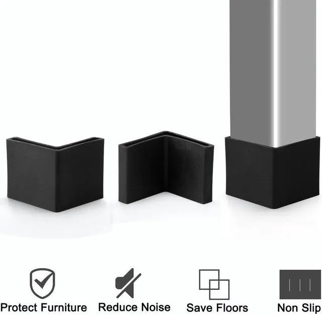 Alt view image 5 of 7 - 50 x 50mm Angle Iron Foot Pads L Shaped Plastic Furniture Desk Leg Cap End Covers Floor Protector Black 6 Pcs