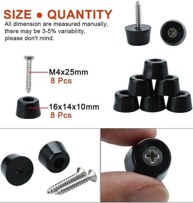 Alt view image 3 of 7 - 8pcs Rubber Feet Bumper Buffer Feet Furniture Table Cabinet Leg Pads Anti-slip with Metal Washer and Screws, D16x14xH10mm