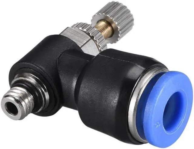 Main image of Push-to-Connect Air Flow Control Valve, Elbow, 15/64" Tube OD x M5 Male Thread Speed controller Valve Tube fitting Blue, 5pcs