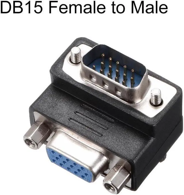 Alt view image 3 of 4 - DB15 VGA Gender Changer 15 Pin Female to Male 3-row Right Angle Mini Gender Changer Coupler Adapter Connector for Serial Applications Black