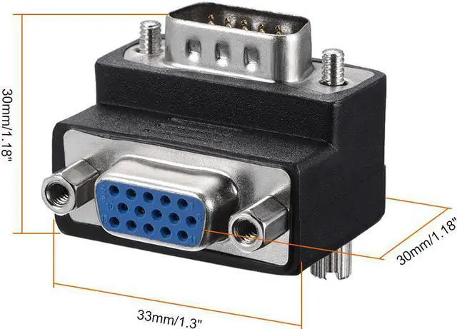 Alt view image 2 of 4 - DB15 VGA Gender Changer 15 Pin Female to Male 3-row Right Angle Mini Gender Changer Coupler Adapter Connector for Serial Applications Black