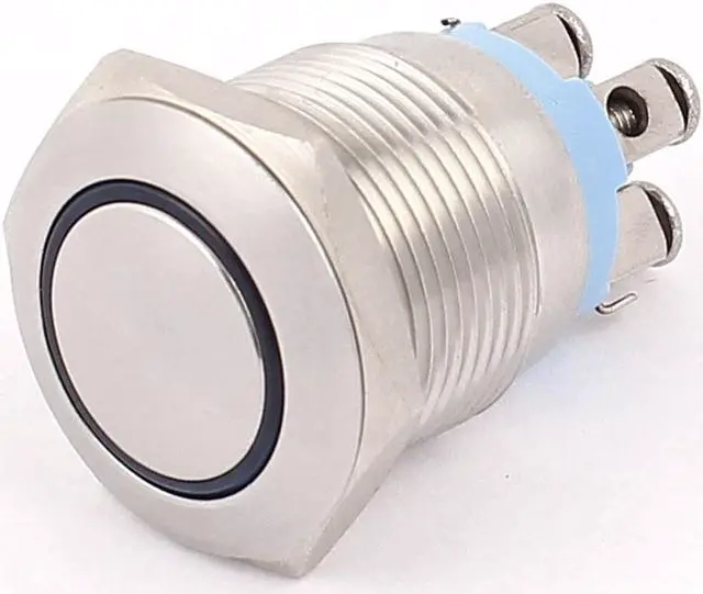 Alt view image 4 of 4 - DC 12V Blue LED Light 19mm 4Pins DPST Ball Head Momentary Push Button Switch