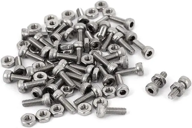 Main image of M2x6mm Stainless Steel Hex Socket Head Knurled Cap Screws Bolts Nut Set 50Pcs